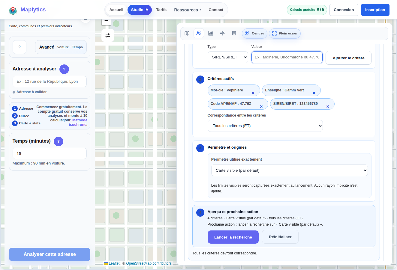 Filtres de concurrence avec la portée Carte visible sélectionnée